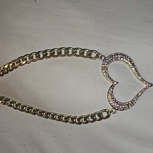 Large gold chain heart crystal rhinestones ab necklace